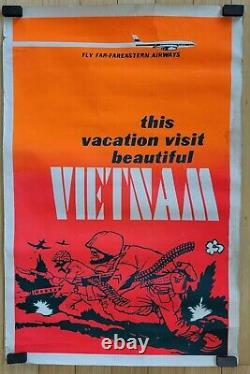 Vintage Original 70s Peace Blacklight War Poster Visit Vietnam airways military