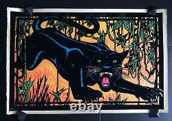 Vintage Original Black Light Poster Jungle Terror Jaguar Panther Lalo