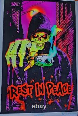 Vintage Original Black Light Poster Rest In Piece RIP Grim Reaper Skeleton 35