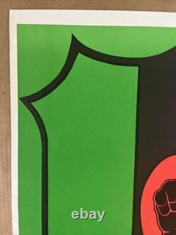 Vintage Original Black Power Fist Panthers Political blacklight Poster Flag 1974
