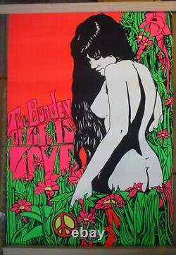 Vintage Original Blacklight Poster 1969 Burden of Life is Love Psychedelic P1439