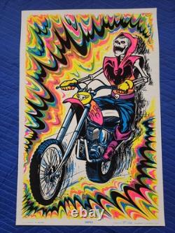 Vintage Original CHOPPER Blacklight Poster 1975 Biker Demon Gnarly Skull
