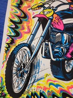 Vintage Original CHOPPER Blacklight Poster 1975 Biker Demon Gnarly Skull