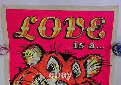 Vintage Original LOVE IS A GAS Esso Tiger in Your Tank Black Light Poster 1969