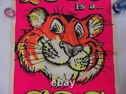 Vintage Original LOVE IS A GAS Esso Tiger in Your Tank Black Light Poster 1969