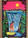Vintage Original Psychedelic Blacklight Poster Paradise Waterfall Scenic Woman