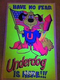 Vintage Original Rare 1972 Underdog Is Here Blacklight Poster 22 3/4 x 34 1/2