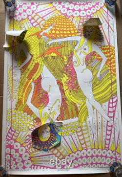 Vintage Original moon girls blacklight poster printers sample 1960s Psychedelic