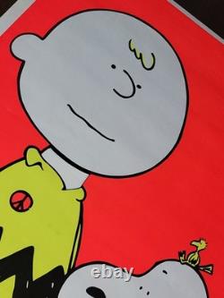 Vintage PEANUTS Charlie Brown Snoopy Woodstock Blacklight Poster 60s 70s VIVID