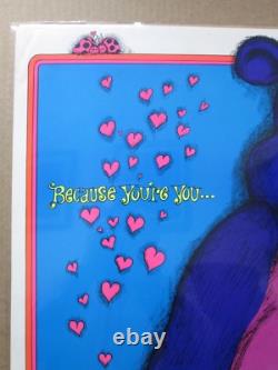 Vintage Peace Because you're You. Love Peace Black Light Poster 1970 In#G258