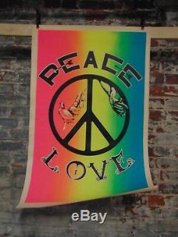 Vintage Peace & Love Black-light Hippie Anti War Poster