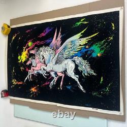 Vintage Pegasus Flocked Velvet Black Light Poster 1978 35x23