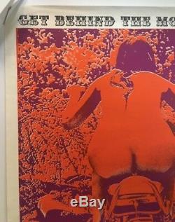 Vintage Poster Get Behind Movement Blacklight Psychedelic Motorcycle Woman 1960s