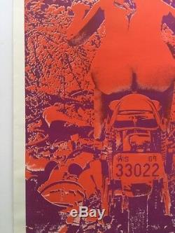 Vintage Poster Get Behind Movement Blacklight Psychedelic Motorcycle Woman 1960s
