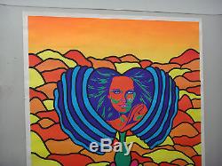 Vintage Psychedelic Black Light Poster Celestial Love Flower Woman 1969 Pin-Up