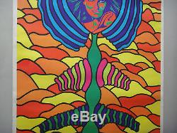 Vintage Psychedelic Black Light Poster Celestial Love Flower Woman 1969 Pin-Up