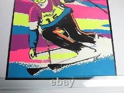 Vintage Psychedelic Blacklight Poster DOWNHILL SKIER Snow Ski Skiing Adelboden