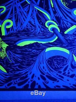 Vintage Psychedelic Blacklight Poster THE STORM 1970 by Bunnell Kraken Mermaid 3