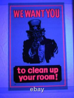 Vintage Psychedelic Blacklight Poster Uncle Sam Clean Up Your Room VERY COOL NOS