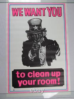 Vintage Psychedelic Blacklight Poster Uncle Sam Clean Up Your Room VERY COOL NOS