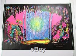 Vintage Psychedelic Blacklight Poster WINDOW Waterfall Over Trippy Sunset RARE