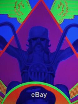 Vintage ROUTE 11 Blacklight Poster Pin up Girl motorcycle gang Rockabilly 1969