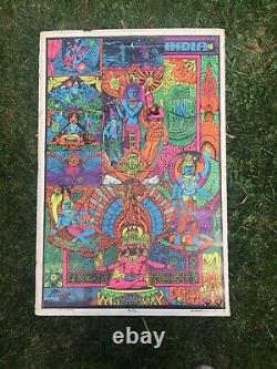 Vintage Rare India Black Light Poster Psychedelic 23x35 Orbit Graphics Art 1968