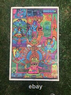 Vintage Rare India Black Light Poster Psychedelic 23x35 Orbit Graphics Art 1968