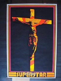 Vintage SUPERSTAR blacklight poster JESUS cross Kansas City Prints 1975 NOS