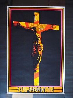 Vintage SUPERSTAR blacklight poster JESUS cross Kansas City Prints 1975 NOS