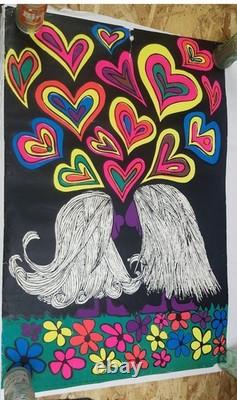 Vintage Stern Graphics Psychedelic Blacklight Poster Hearts Flowers 1960s 23x35