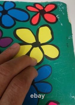Vintage Stern Graphics Psychedelic Blacklight Poster Hearts Flowers 1960s 23x35