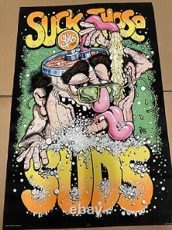 Vintage Suck Those Suds Flocked Black Light Poster 32 x 21 Rolled