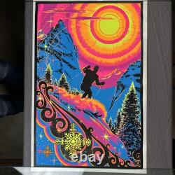 Vintage Sunrise Skier Black light Poster by AA Sales NOS 35x23 Snow Ski 1970s