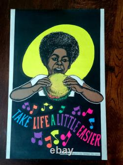 Vintage TAKE LIFE A LITTLE EASIER Blacklight Poster 1973 Burger Afro One Stop