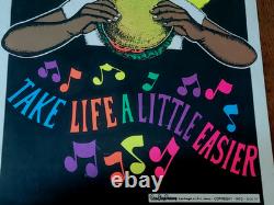 Vintage TAKE LIFE A LITTLE EASIER Blacklight Poster 1973 Burger Afro One Stop
