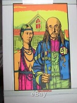 Vintage THE ODD COUPLE Blacklight Poster HIPPIE AMERICAN GOTHIC Head Shop NOS