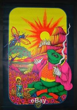 Vintage TIME OUT In TIME blacklight poster PETAGNO frog psychedelic pipe smoking