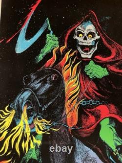 Vintage Velvet Blacklight Neon Poster DEATH RIDER 933 FUNKY ENTERPRISES 1980