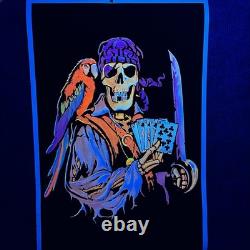 Vintage Velvet Blacklight Poster Pirate Skeleton Deadman's Hand Liquid Blue