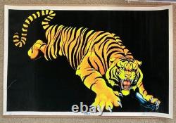 Vintage Velvet Blacklight Poster Tiger Flocked Psychedelic Decor Scorpio 1980