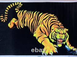 Vintage Velvet Blacklight Poster Tiger Flocked Psychedelic Decor Scorpio 1980