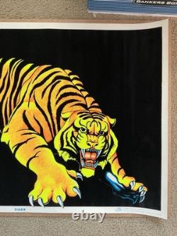 Vintage Velvet Blacklight Poster Tiger Flocked Psychedelic Decor Scorpio 1980