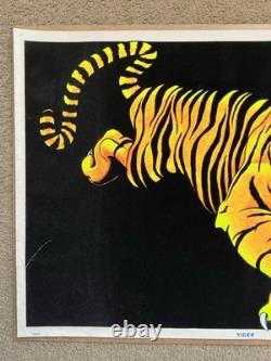 Vintage Velvet Blacklight Poster Tiger Flocked Psychedelic Decor Scorpio 1980