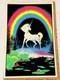 Vintage Velvet Flocked Glitter Blacklight Neon Poster Unicorn In Paridise 1980