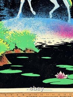 Vintage Velvet Flocked GLITTER Blacklight Neon Poster UNICORN IN PARIDISE 1980