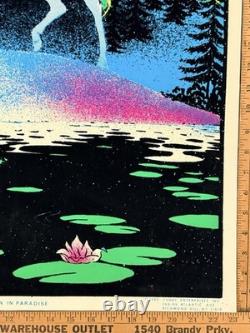 Vintage Velvet Flocked GLITTER Blacklight Neon Poster UNICORN IN PARIDISE 1980