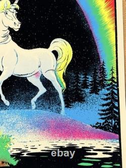 Vintage Velvet Flocked GLITTER Blacklight Neon Poster UNICORN IN PARIDISE 1980
