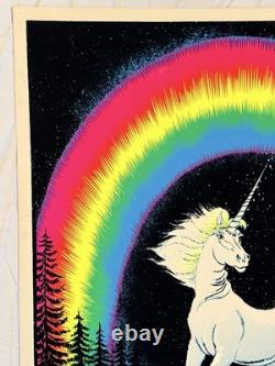 Vintage Velvet Flocked GLITTER Blacklight Neon Poster UNICORN IN PARIDISE 1980