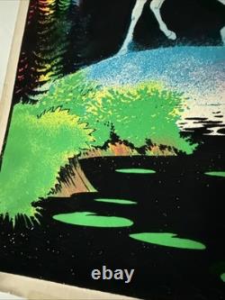 Vintage Velvet Flocked GLITTER Blacklight Poster UNICORN IN PARIDISE 1980 23x35